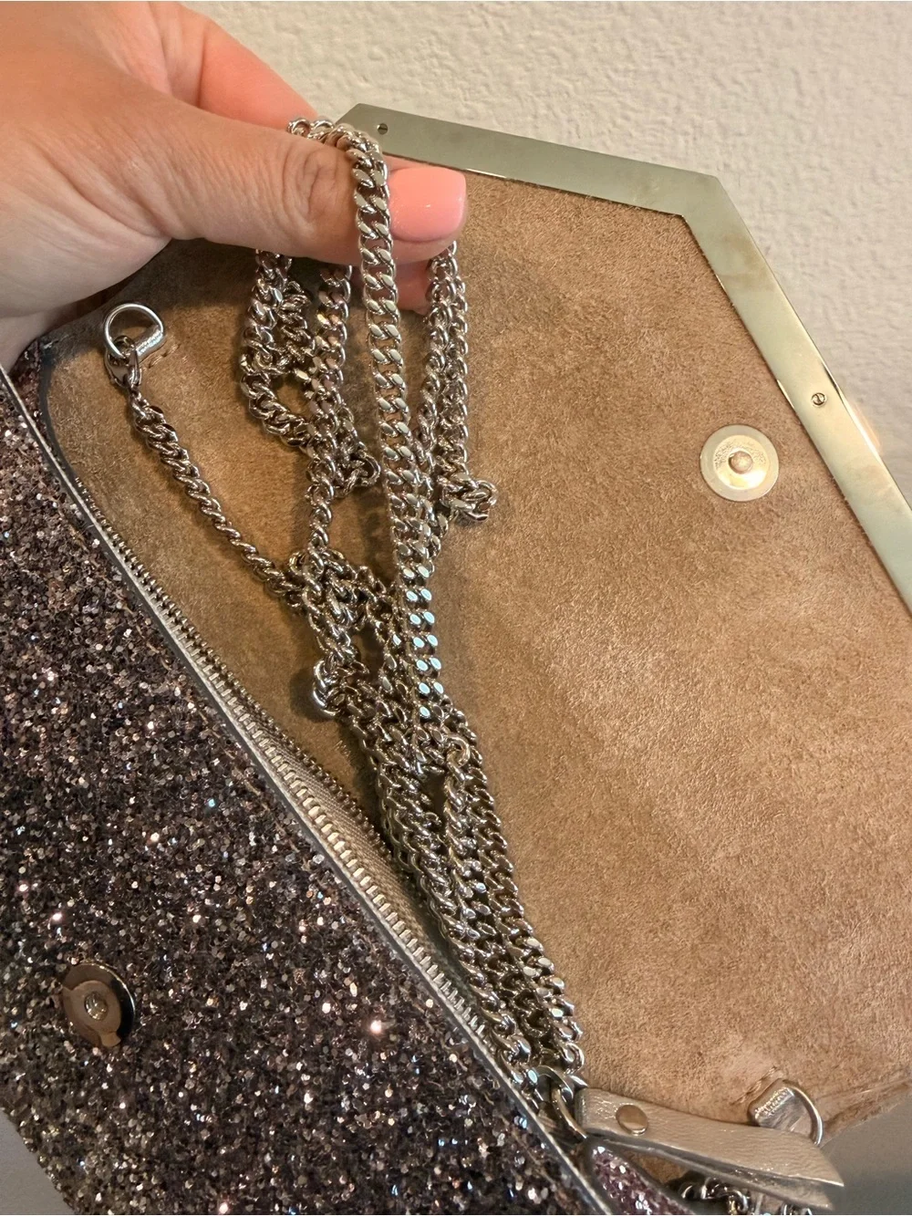 Jimmy Choo Emmie Clutch/ Crossbody Bag in Ballet Pink/ Silver/ Anthracite